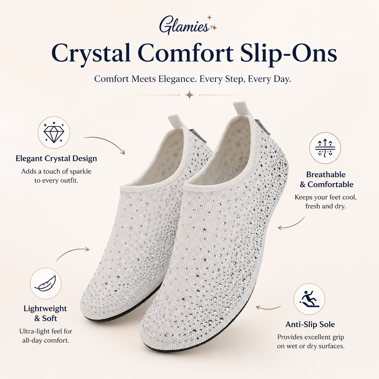Glamies™ Crystal Comfort Slip-Ons